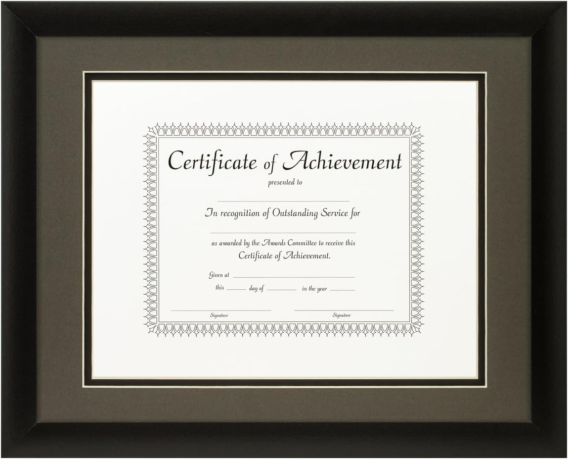 Craig Frames 11x14-Inch Black Document Frame, Cinder/Black Double Mat with Single 8.5x11-Inch Opening