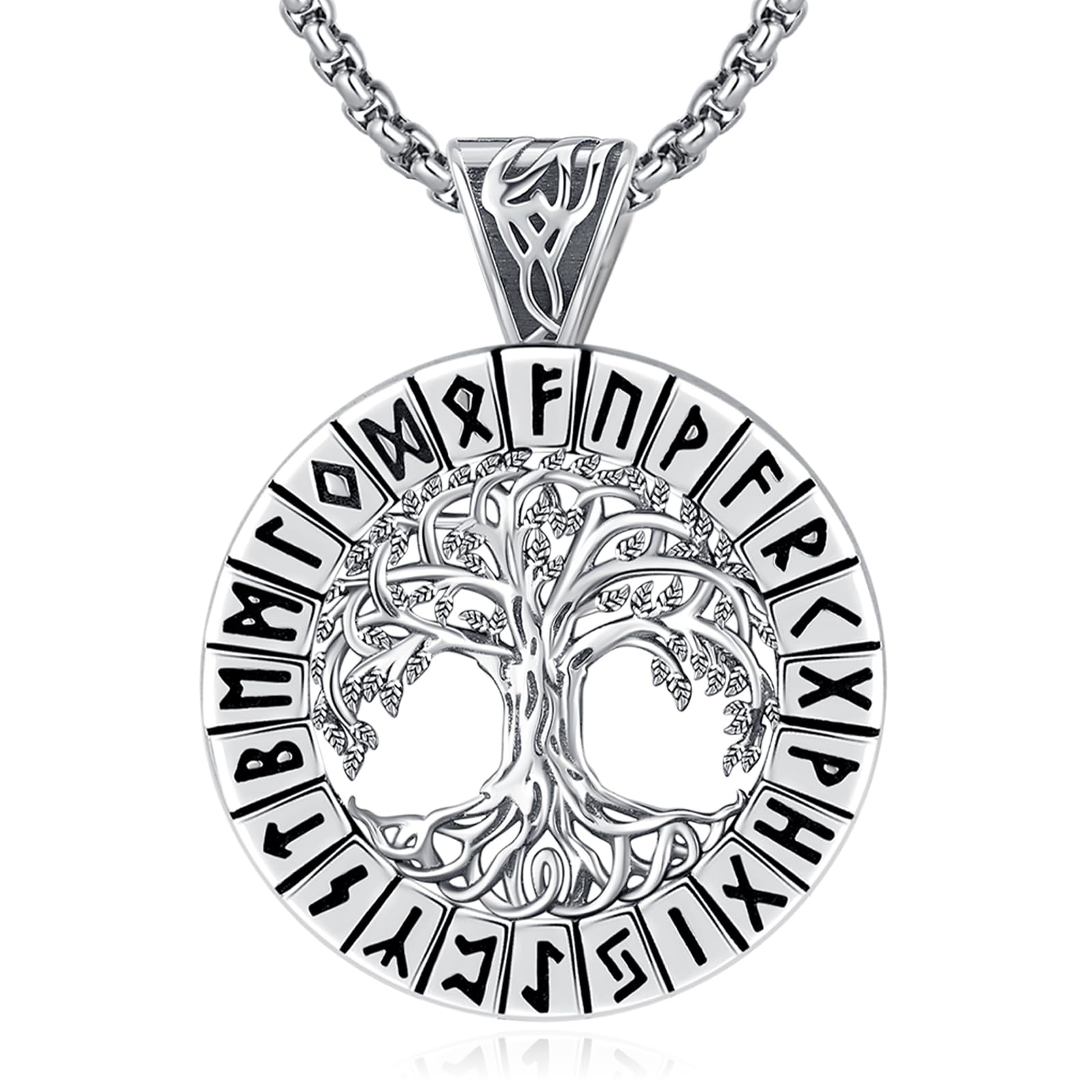 Eusense Wikinger Schmuck Viking Halskette Geschenke 925 Silber Amulett Nordische Mythologie Anhänger Geschenk für Herren Damen Männer Muttertag Vatertag