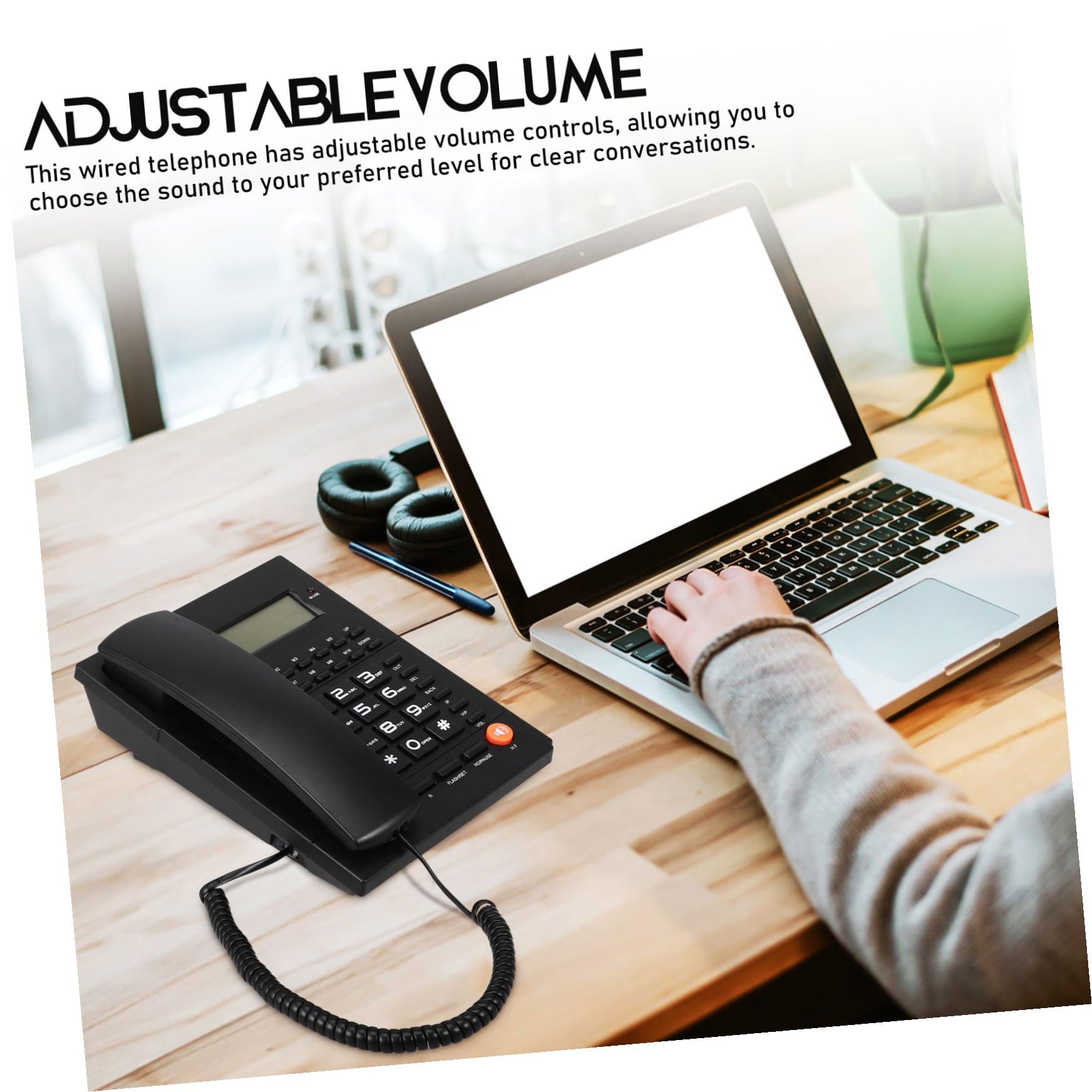Happyyami Telefono Scrivania per Ufficio e Anziani con ID Chiamante Selezionabili e Volume Design Ergonomico e Confortevoli per Casa e Hotel