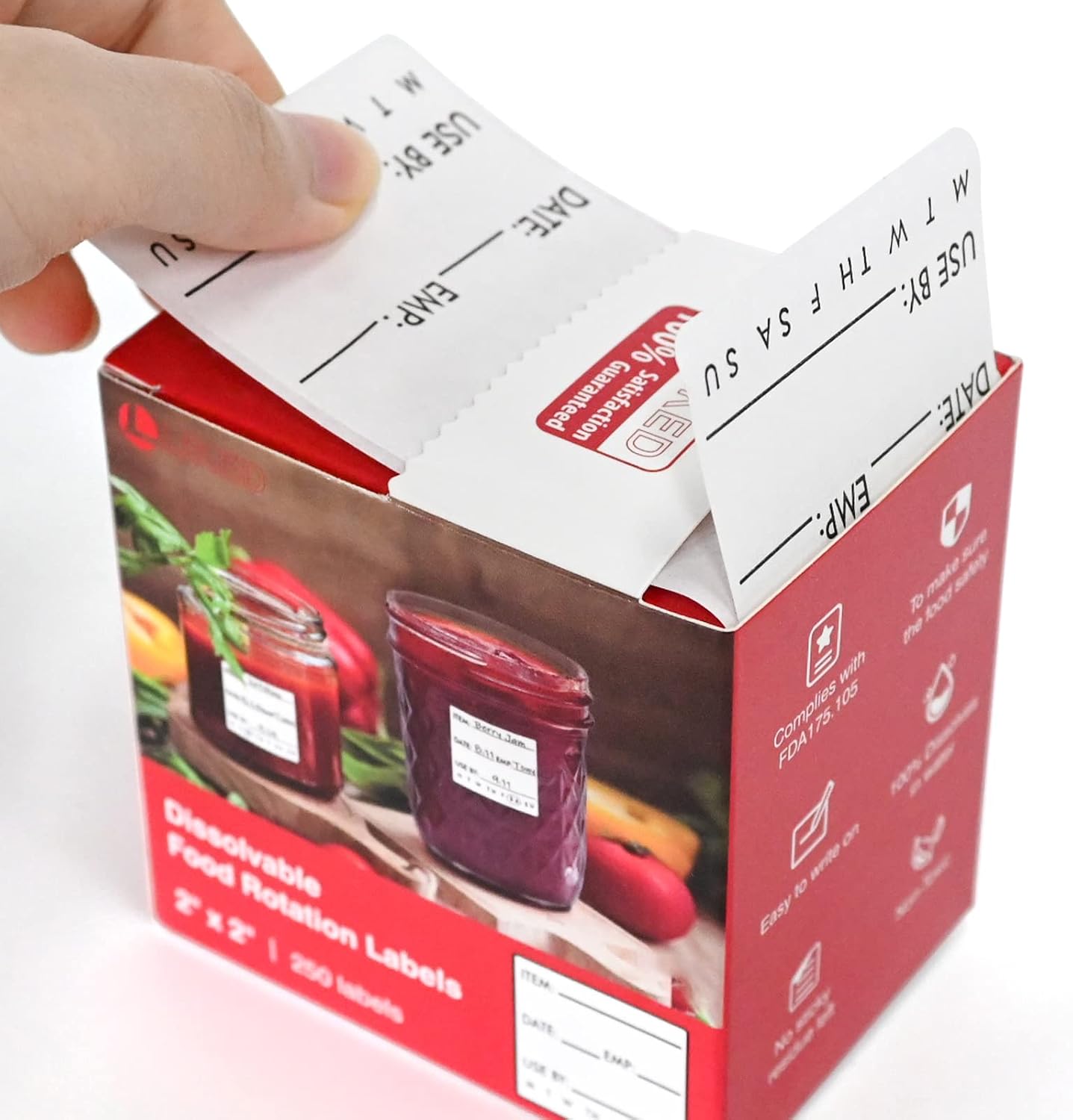 L LIKED 250 Dissolvable Labels 2"x 2" Use by Food Rotation Storage Label (Pack of 4)