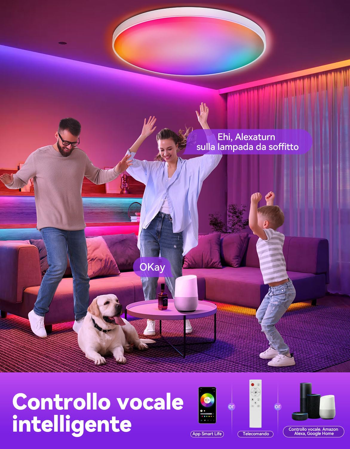 Plafoniera led soffitto lampadario camera da letto bambina 30W Lámpara empotrada de 16 millones de colores Funciona con dispositivos Matter Alexa Luce Soffitto Cameretta,Cucina,Soggiorno