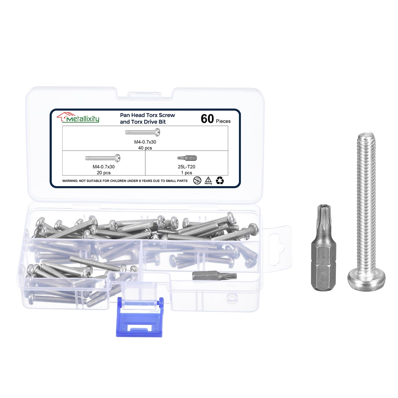 METALLIXITY Pan Head Torx Security Screw Bolts (M4-0.7x30mm) 60pcs