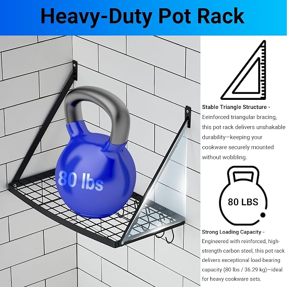 Miyili 24 Inch Wall Mounted Pot Rack Pot and Pan Organizer, Matte Black