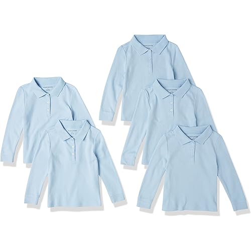 Amazon Essentials Girls and Toddlers' Uniform Long-Sleeve Interlock Polo Shirt, Multipacks
