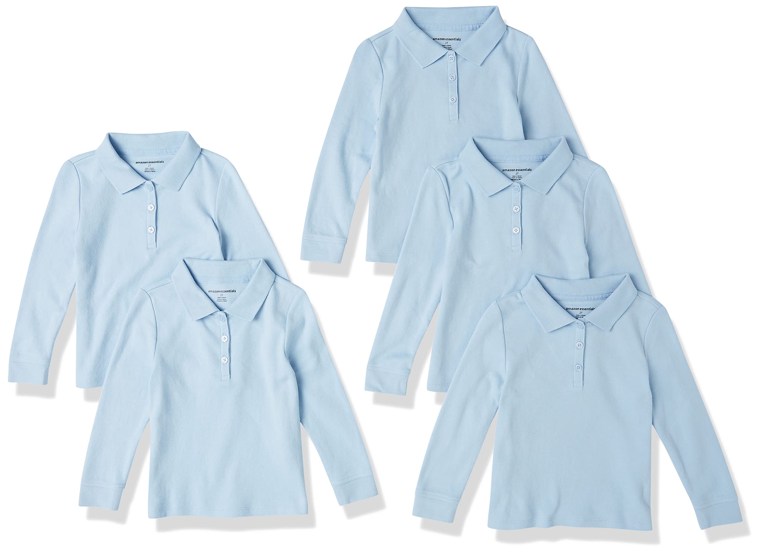 Amazon Essentials Polo in Tessuto Interlock a Maniche Lunghe Bambine e Ragazze, Confezioni Multiple