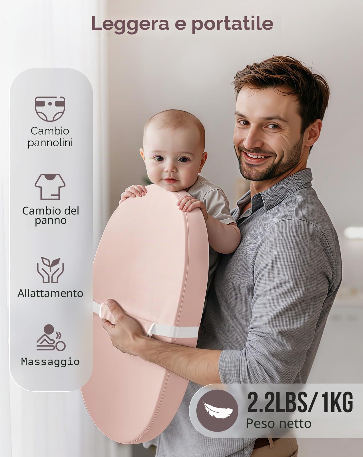 COMOMY Fasciatoio con copertura in PU lavabile e impermeabile, tappetino per fasciatoio sagomato per comò con cintura di sicurezza antiscivolo, portatile e leggero, grande schiuma imbottita, rosa