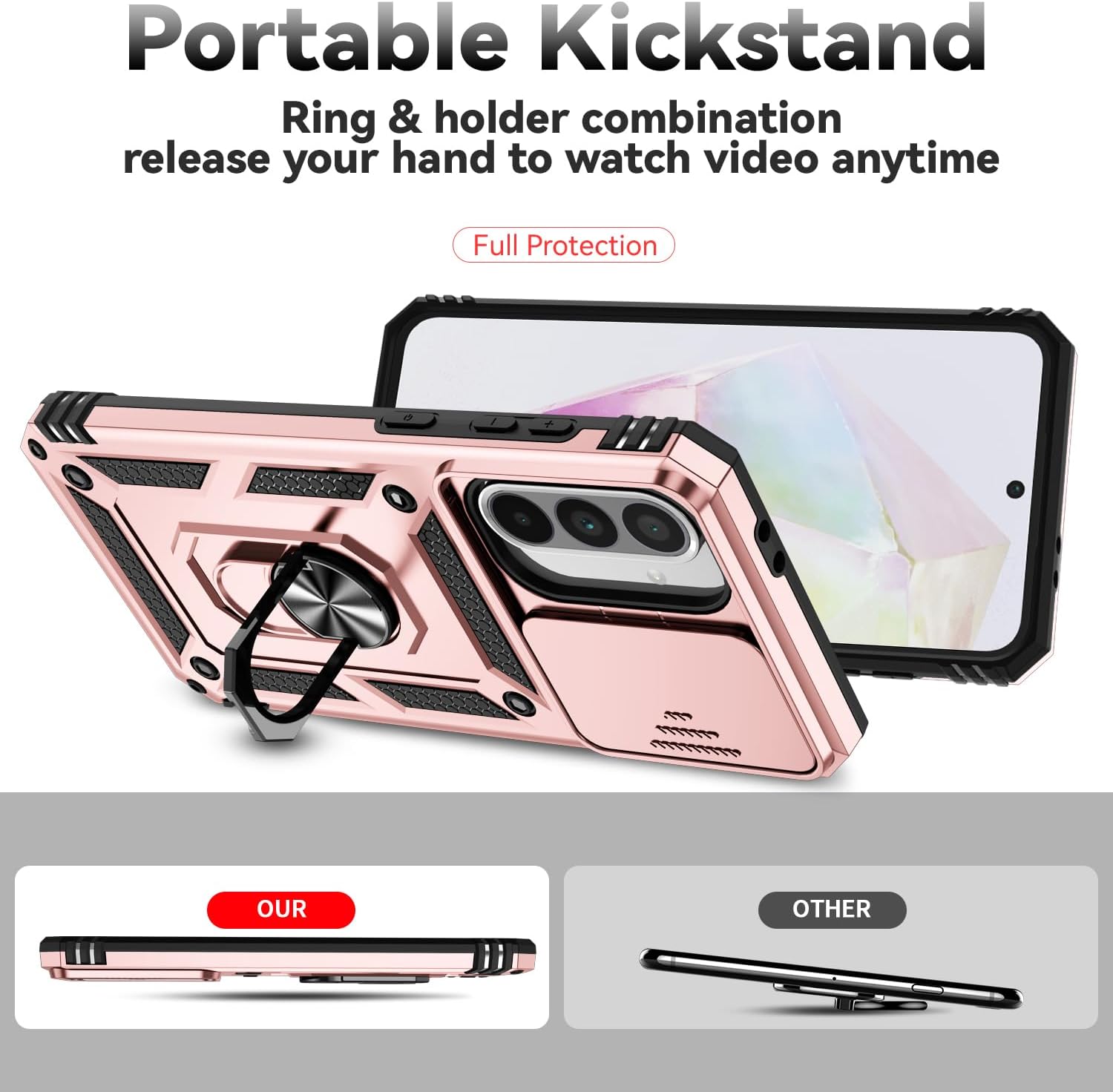 SunStory Case for Samsung Galaxy A36/A56 5G Case with HD Screen Protector & Slide Camera Cover & Rotated Ring Kickstand, [Heavy Duty Shockproof] Dual Layers Phone Case for Galaxy A36/A56 (Rose Gold) thumbnail