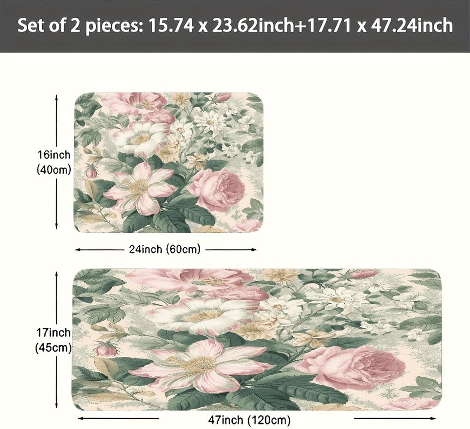 Peach and White Kitchen Mat Kitchen Rug Set | Kitchen Rugs Flannel Velvety Washable breathable Water Absorbent Soft ，kitchen utensils for Kitchen, Floor,Laundry