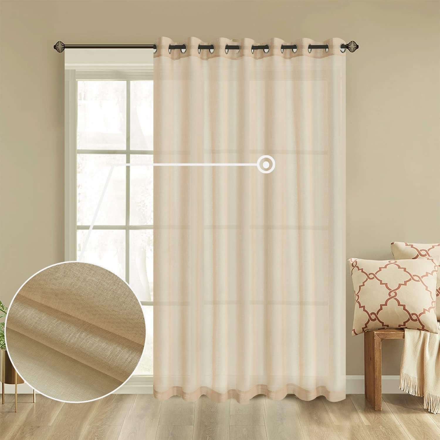 GYROHOME Semi Sheer Solid Voile Curtain for Living Room Bedroom Patio Door,Sunlight Filtering Protect Privacy,Grommet Ring Top, Set of 1 Panel, Khaki,100x84inch