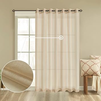 GYROHOME Semi Sheer Solid Voile Curtain for Living Room Bedroom Patio Door,Sunlight Filtering Protect Privacy,Grommet Ring Top, Set of 2Panels, Khaki,52x108inch