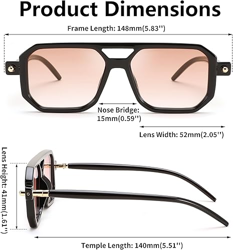 Miniatura 175 de Feisedy - B2622 - Lentes de sol estilo aviador, cuadrados, clásicos de los años 70, unisex, con montura clásica retro y elegante, UV400 Marco