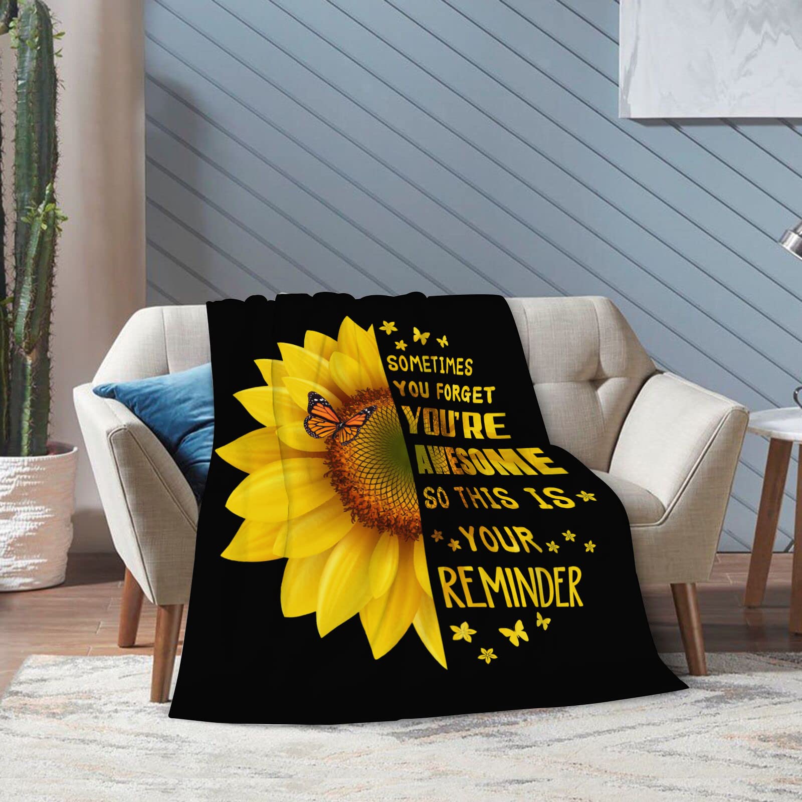 Sonnenblumen-Decke Mit Schmetterlingen – Kuschelweiche Flanell-Überwurfdecke Für Sofa & Bett, 150x200 Cm