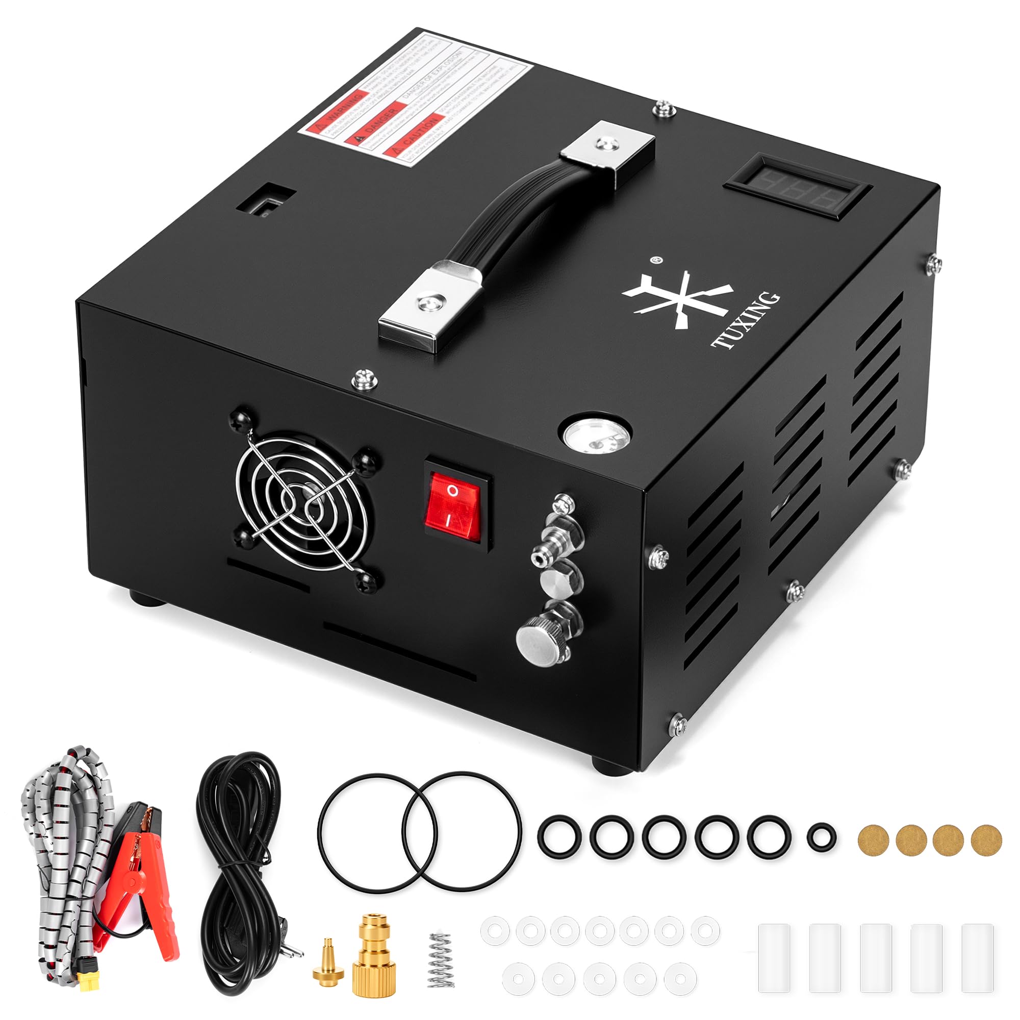 Compressore d'aria TUXING 4500Psi Pcp | Senza olio/acqua | Alimentato da auto 12V DC o casa 220V AC con convertitore | Pompa per fucile ad aria PCP, pistole a aria a paintball