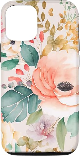 Miniatura 1 de iPhone 1212 Pro - Patrón de flores de acuarela rosa con funda verde