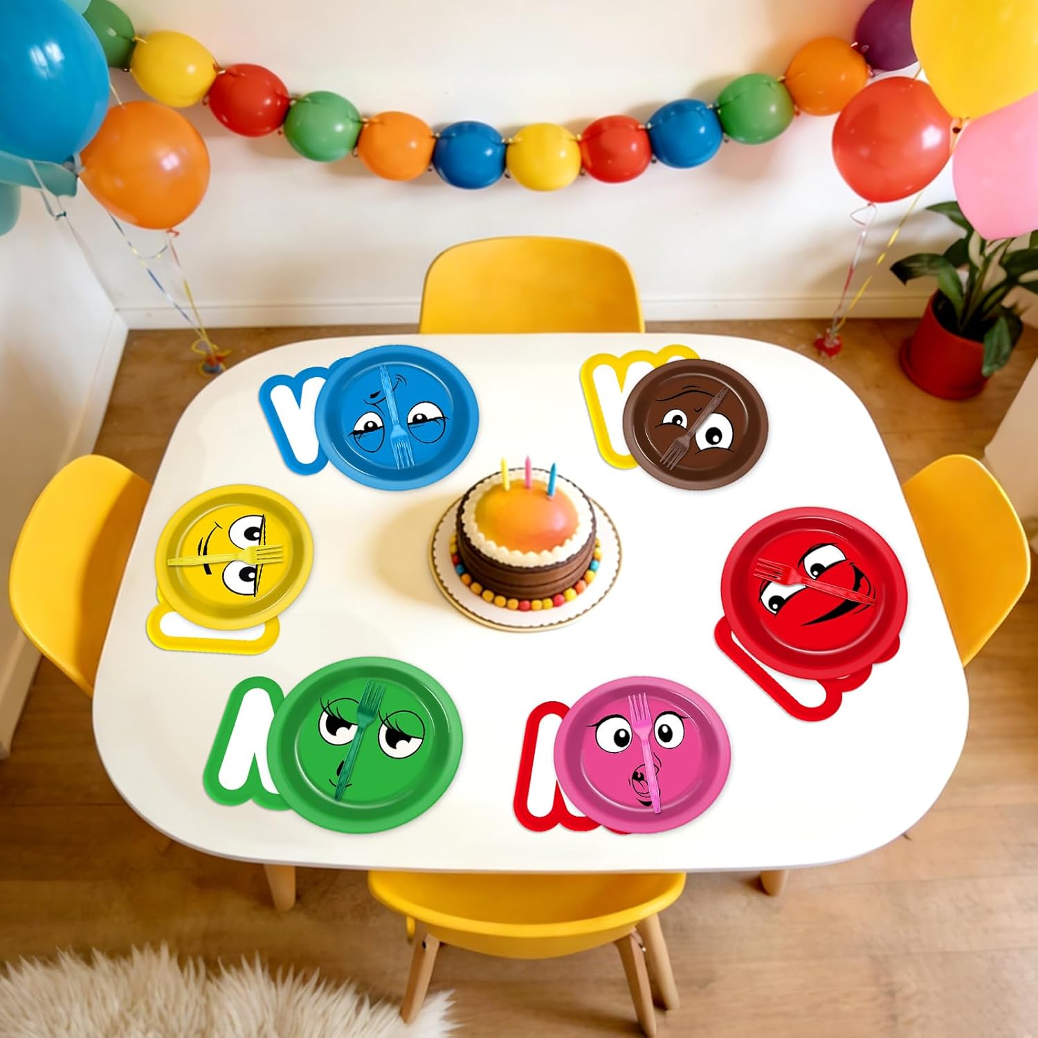 192Pcs Cartoon Beans Party Decorations Chocolate Characters Paper Plates and Napkins Colorful Cartoon Themed Disposable Tableware Set for Chocolate Beans Birthday Baby Shower Party Supplies Serves 48