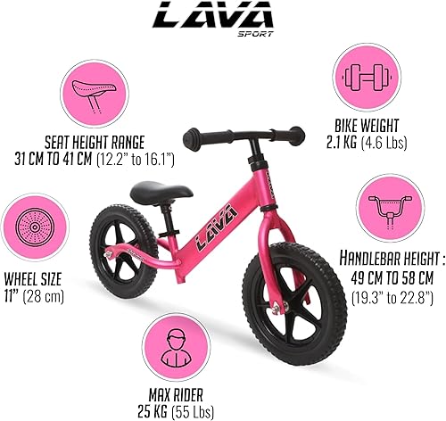 Miniatura 5 de LAVA SPORT Bicicleta de equilibrio  Bicicleta ligera de aluminio para niños y niñas de 2, 3, 4 y 5 años, sin bicicletas de pedal para niños con