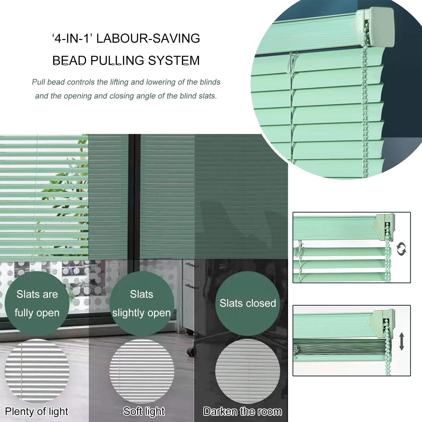 Grüne Jalousie 60/70/80/90/100cm Breit,Metall Aluminium Jalousien Für Fenster,Sichtschutzvorhänge,Verdunkelungs/Wärmeschutz Horizontal Jalousette,25mm Lamellen Jalousetten,W×H-90×140cm(35*55in)