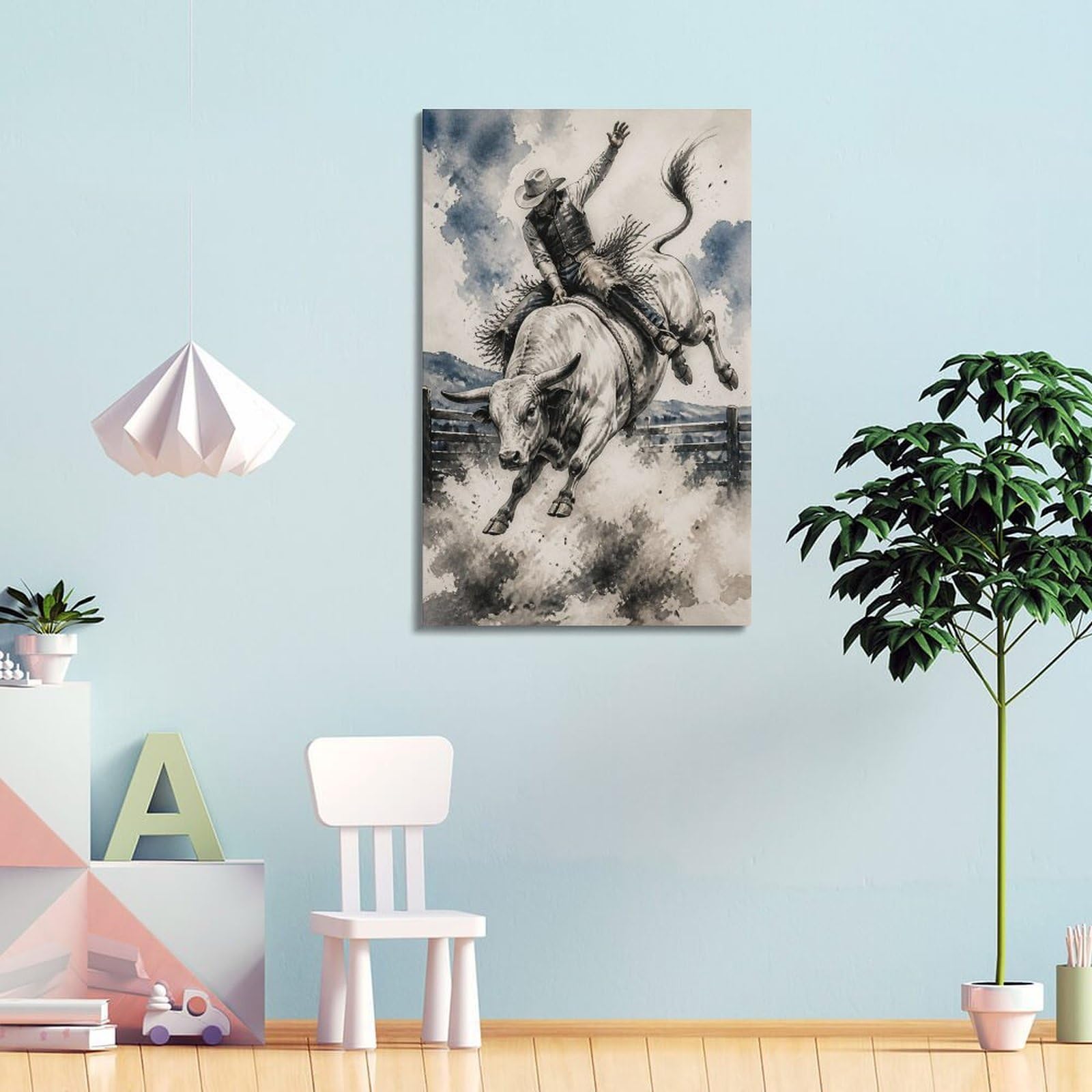 OKAHYS Impression sur toile style rodéo Bull Rider Sports occidentaux - Impression sur toile moderne pour famille, grotte d'hommes, salle de jeux, chambre de garçons et de filles - 40 x 60 cm