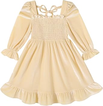 YOUNGER TREE Toddler Girls Fall Dress Winter Clothes Long Sleeve Velvet Dresses Princess Party Outfits