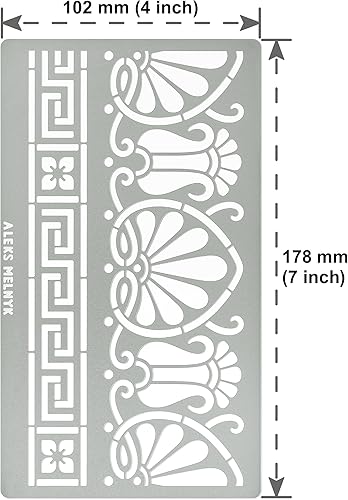 Miniatura 4 de Aleks Melnyk No.328 - Plantilla de metal, trastes griegos antiguos y adorno romano, meandro, motivo de palmeta, borde, patrones, plantilla pequeña,