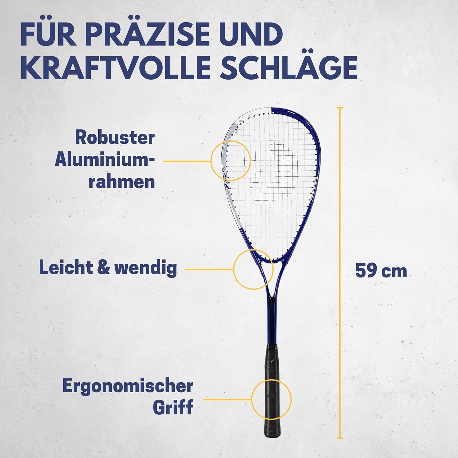 BEST SPORTING Squashschläger XT-Line 59 cm – Leichter Aluminium Racket mit ergonomischem Griff für präzise Schläge – Inklusive Tasche – Für Anfänger