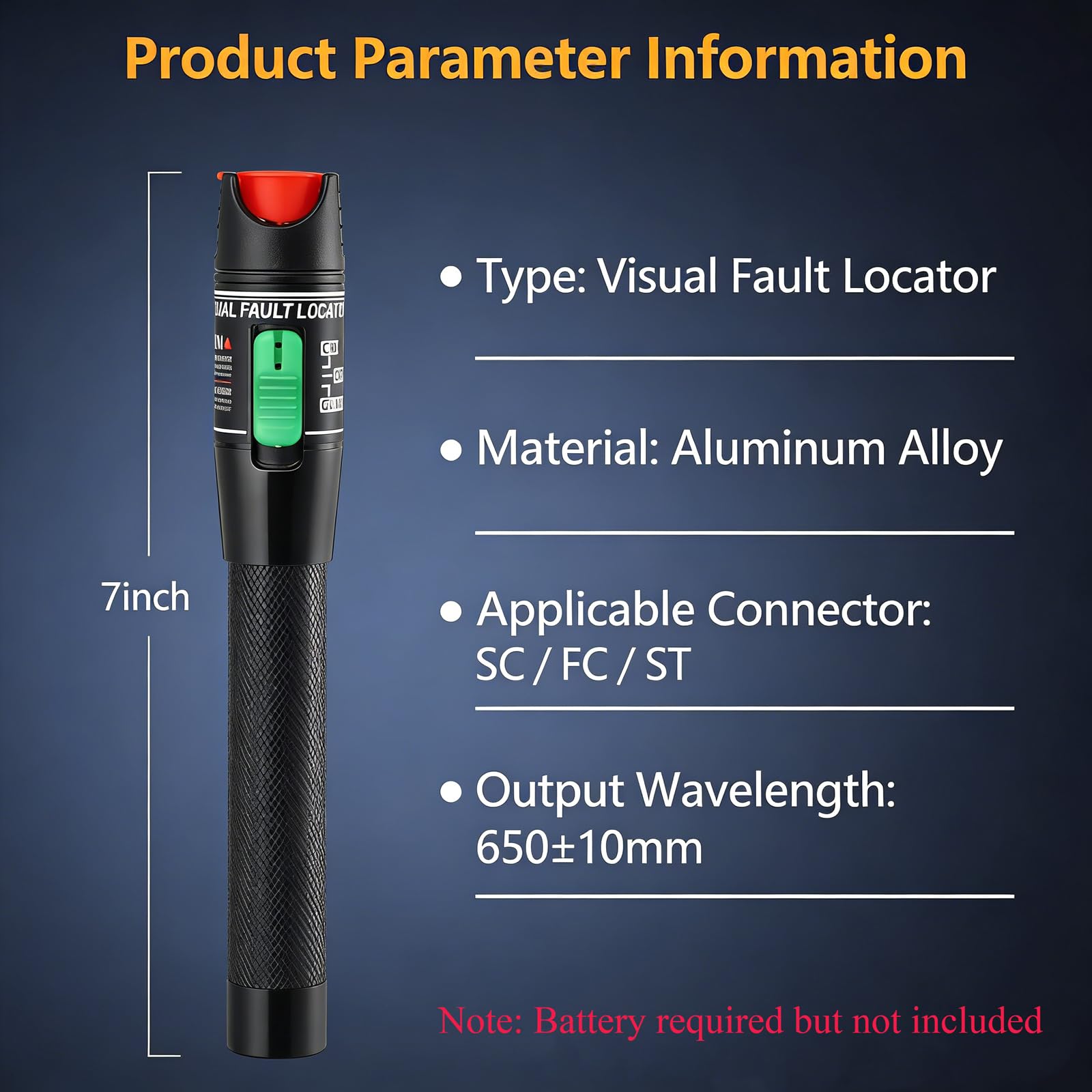 Glasfaser Tester 100mW 100KM Visual Fault Locator Glasfaserkabel Tester Fiber Optische, 100KM VFL Glasfaser für 2,5 mm SC/FC/ST-Stecker Glasfaserprüfung, Gelb