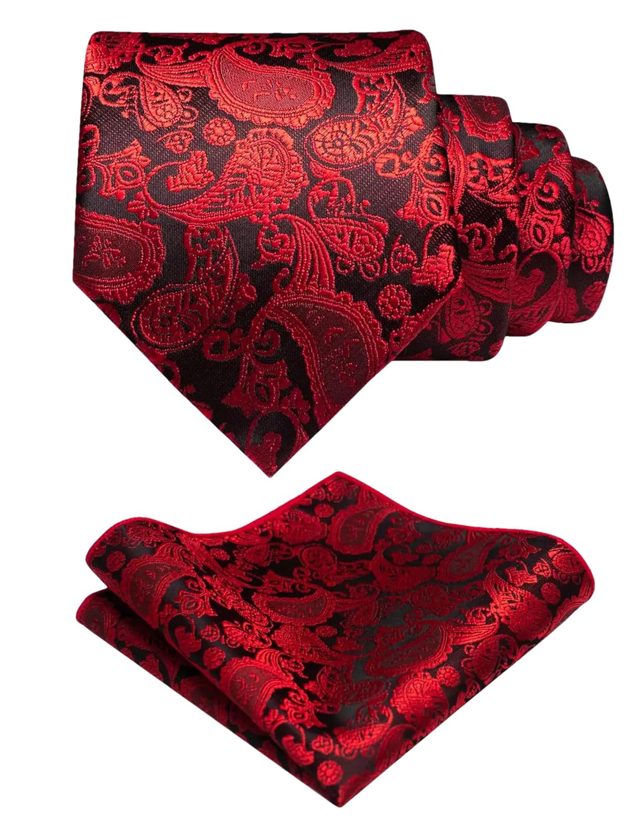 Einfarbige Paisley-Krawatte und Einstecktuch mit Krawattenklammer-Set