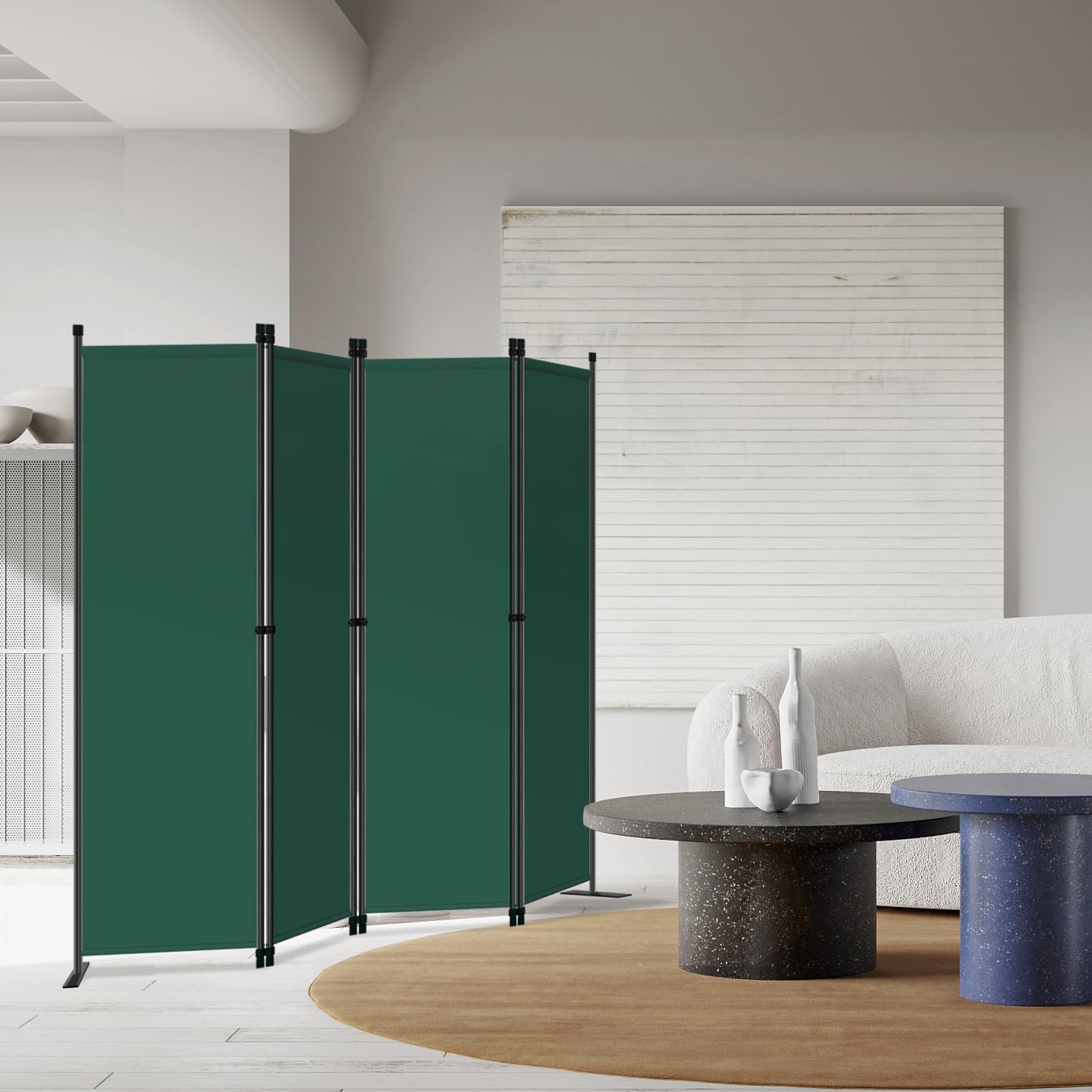 Angel Living Biombo Separador de 4 Paneles, Decoración Elegante, Separador de Ambientes Plegable, Divisor de Habitaciones, 224X165 cm (Verde)