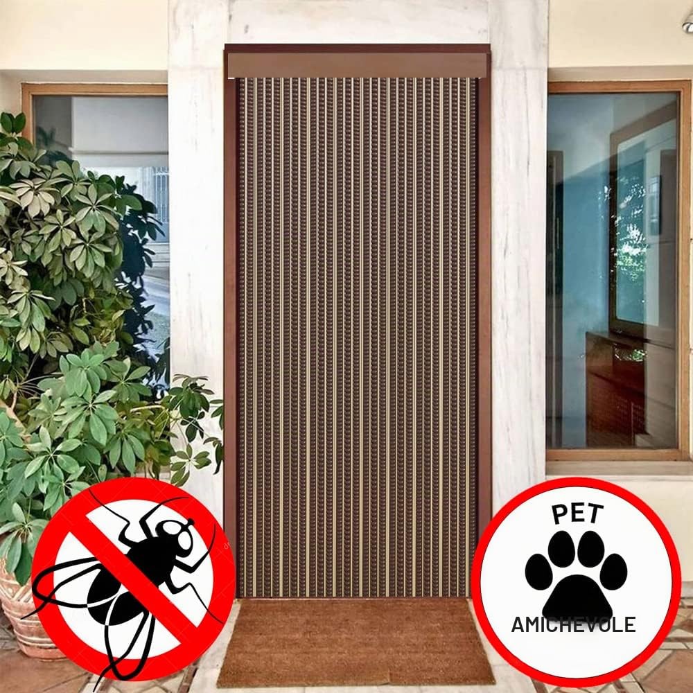 Tenda a strisce in PVC per esterni | Taglio su misura | Anti insetti | Pertoni TENDE (marrone e beige, altezza 230 cm x 120 cm (larghezza)