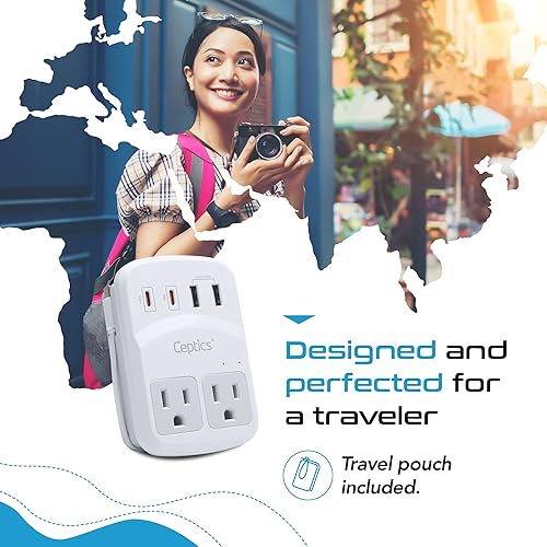 Miniatura 4 de Ceptics World Travel - Kit de adaptador de 2 puertos USB-A, USB-C de EE. UU., suministro de energía de 20 WQC 18 W, protección contra