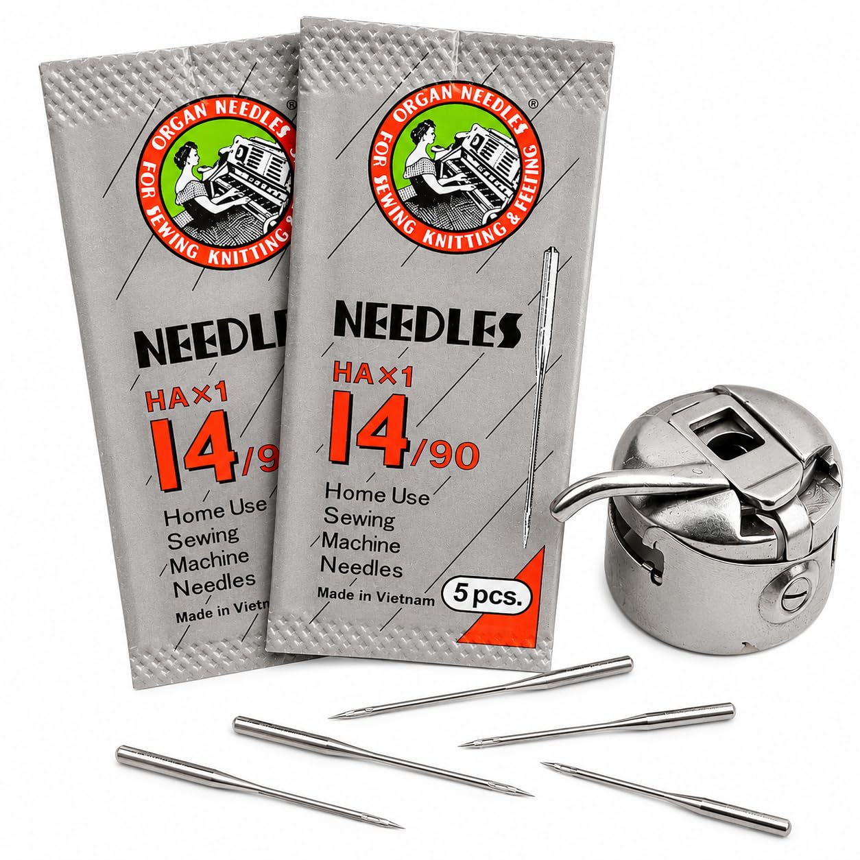 Zenith Organ Steel Needles NO HA 14 (2 Packs, 10 Needles) + 1 Bobbin Case Compatible for Singer, Usha, Brother & All Automatic Sewing Machines | Suitable with Cotton & Heavy Fabrics-picture-1
