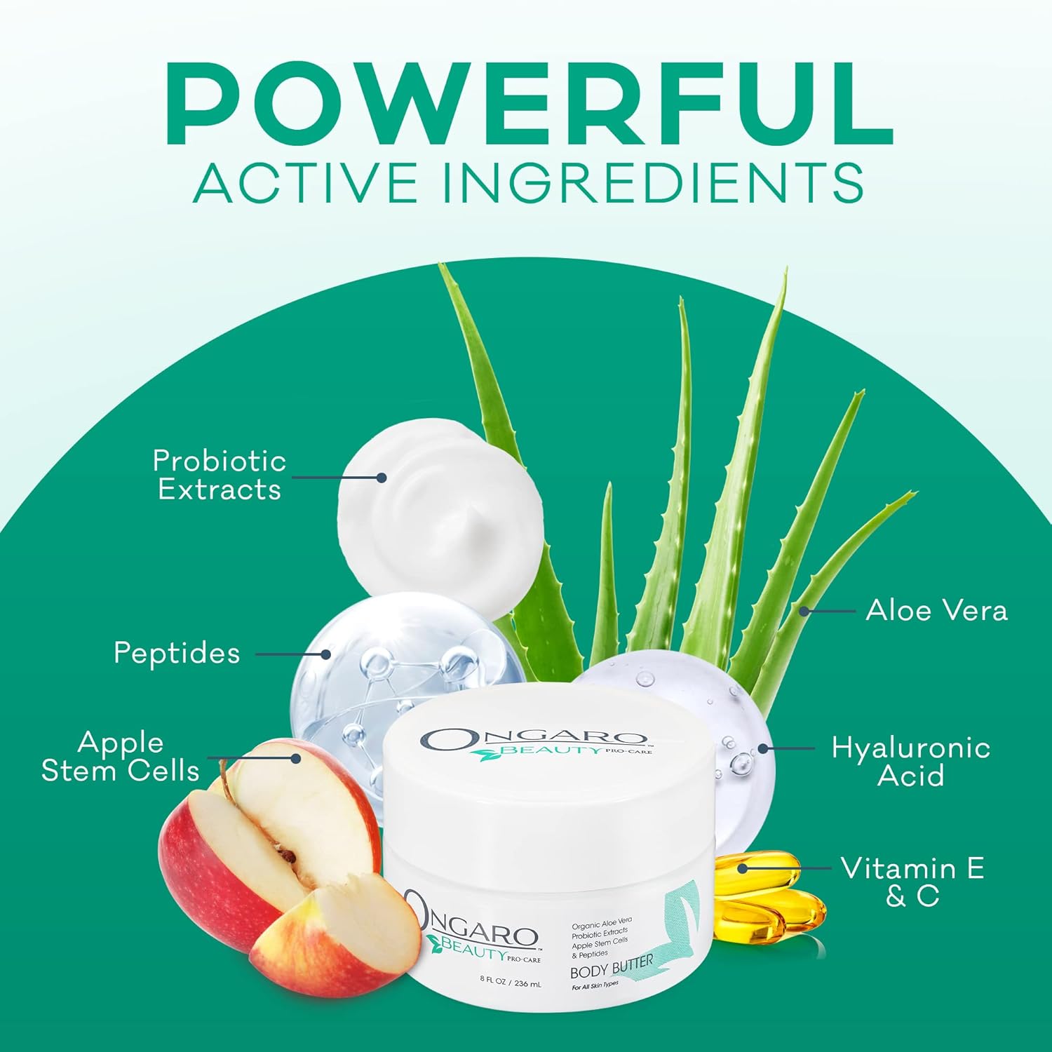 Ongaro Beauty - Whipped Body Butter Cream, Organic Shea Butter for Women with Aloe Vera, Plant Stem Cells, Peptides, Hyaluronic Acid, Probiotics, Vitamin C & E, Body Care for Women - 8 Fl Oz - Image 2