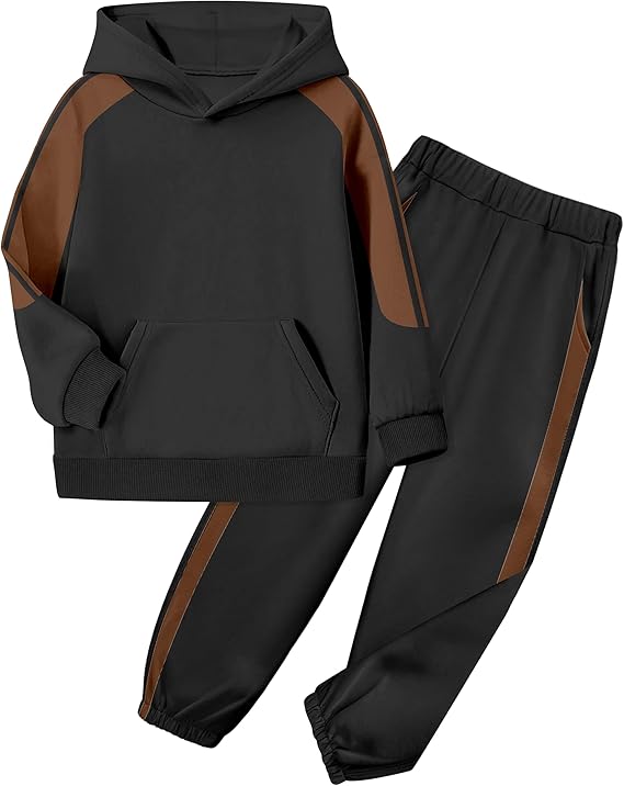 Boys Clothes Hoodie Kids Boys' Clothing Sets Stripe Color Block Sweatsuit 2pcs Long Sleeve Outfits with Pocket 6-12y
