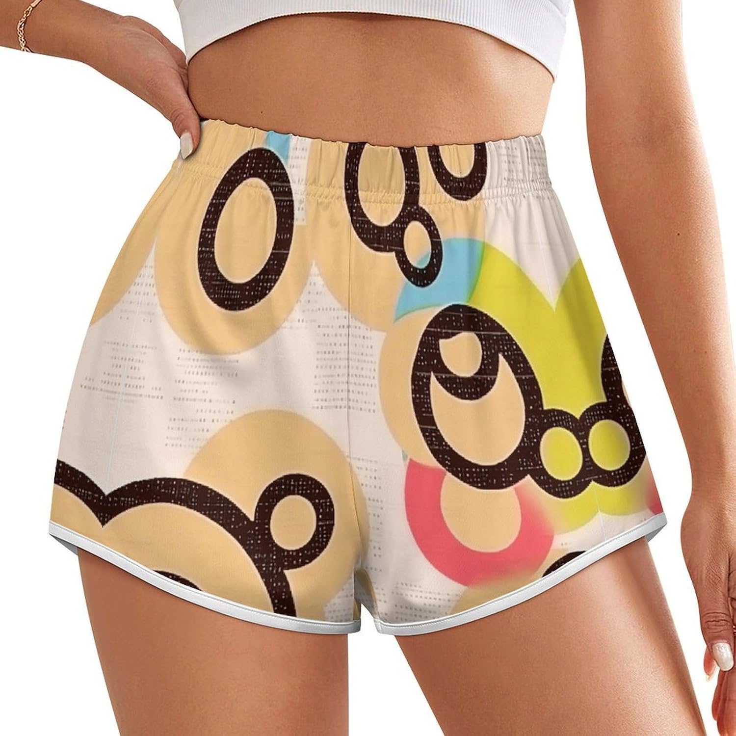 Abstract Circle Art Novelty Floral Tropical Print Shorts Ladies Lightweight Loose Holiday Beach Shorts