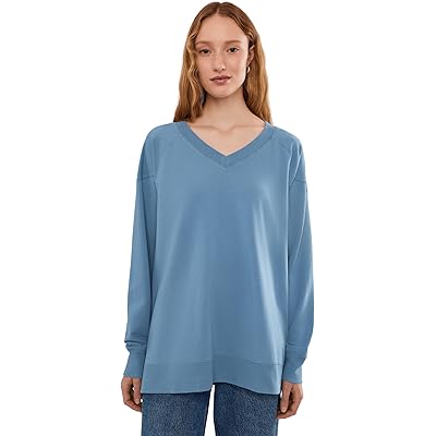 Mod-o-doc Long Sleeve Open V-Neck Sweatshirt misty denim