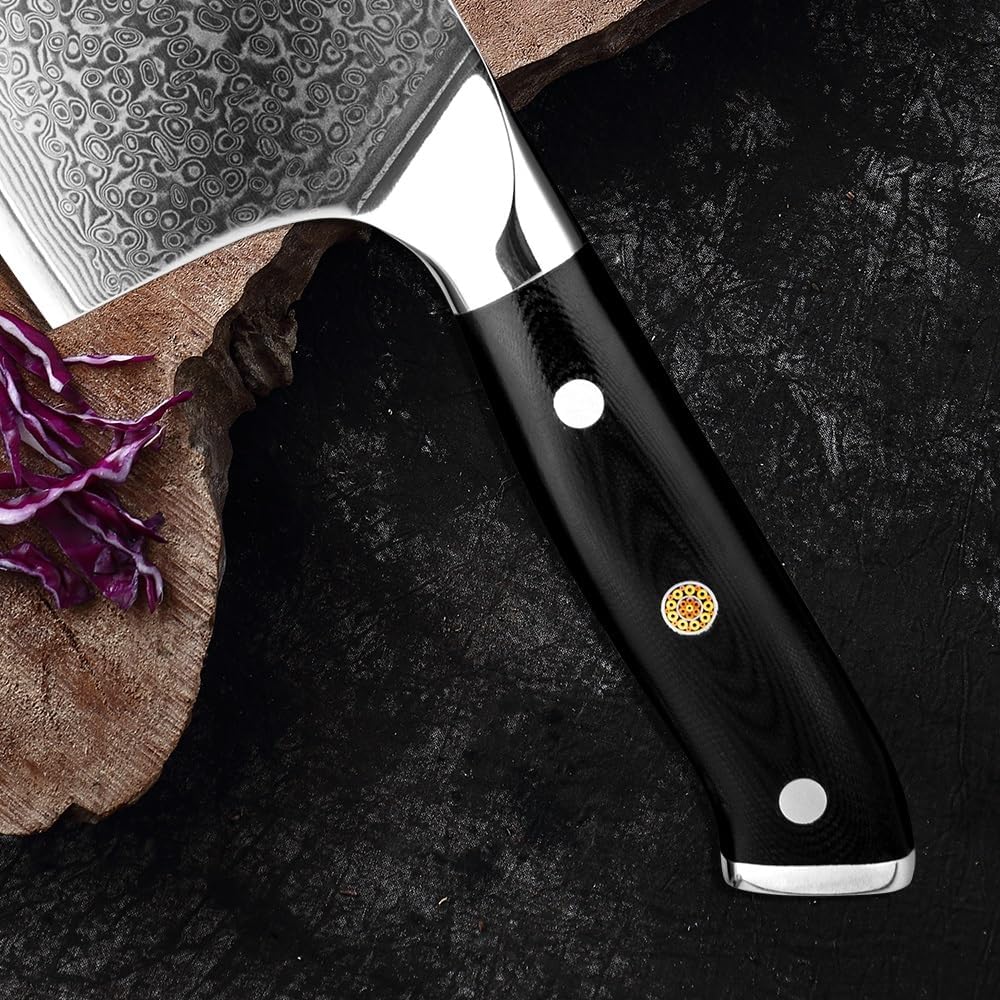 Meat Cleaver,Cleaver Knife 7 Inch Damascus Knife Professional Chef Butcher Knife 67 Layers Damascus Steel Kitchen Knife G10 Handle Cleaver Santoku Knife