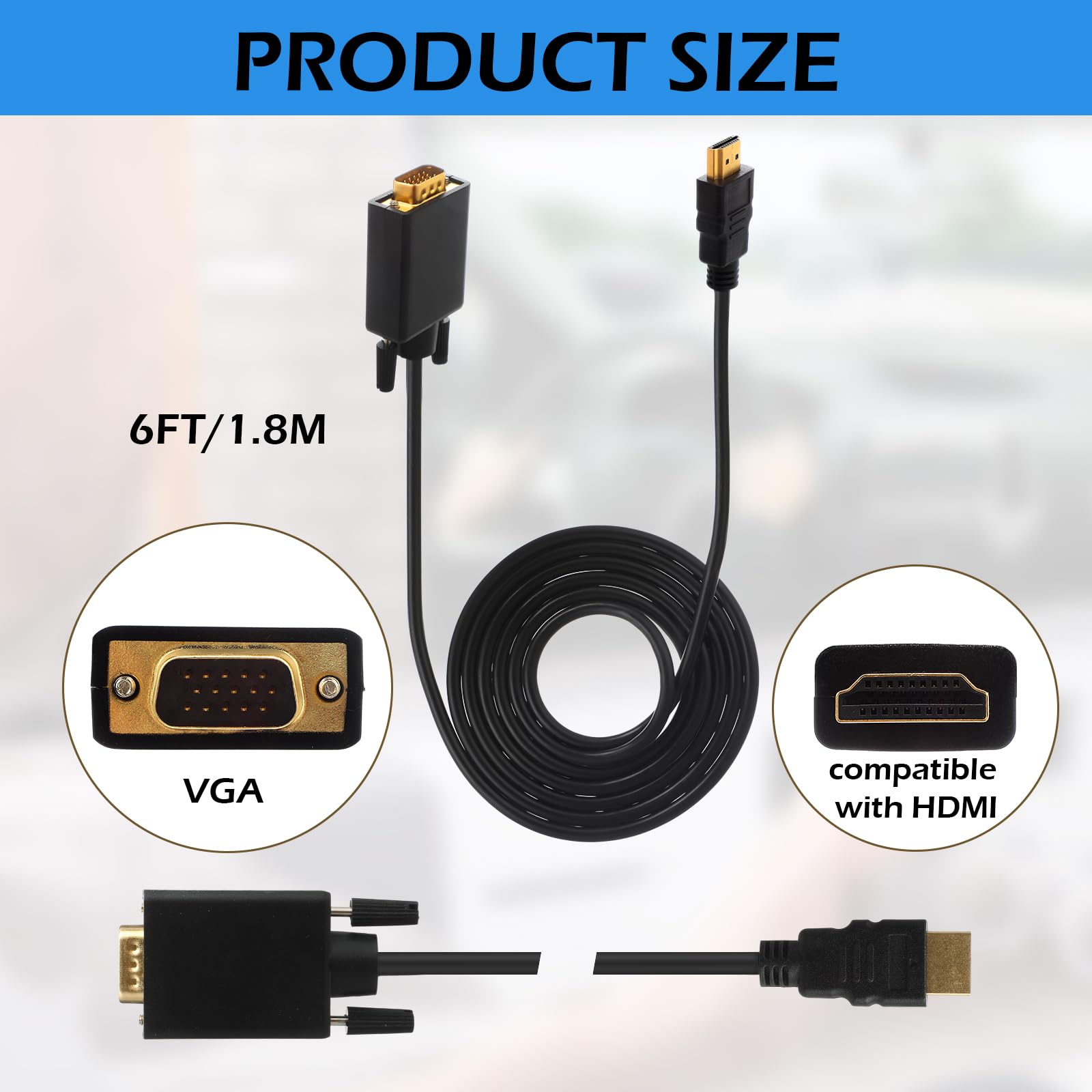 Paquete de 20 cables HDMI a VGA de 6 pies unidireccionales (macho a macho), adaptador HDMI a VGA chapado en oro para monitor, computadora, laptop, computadora, computadora, HDTV, proyector