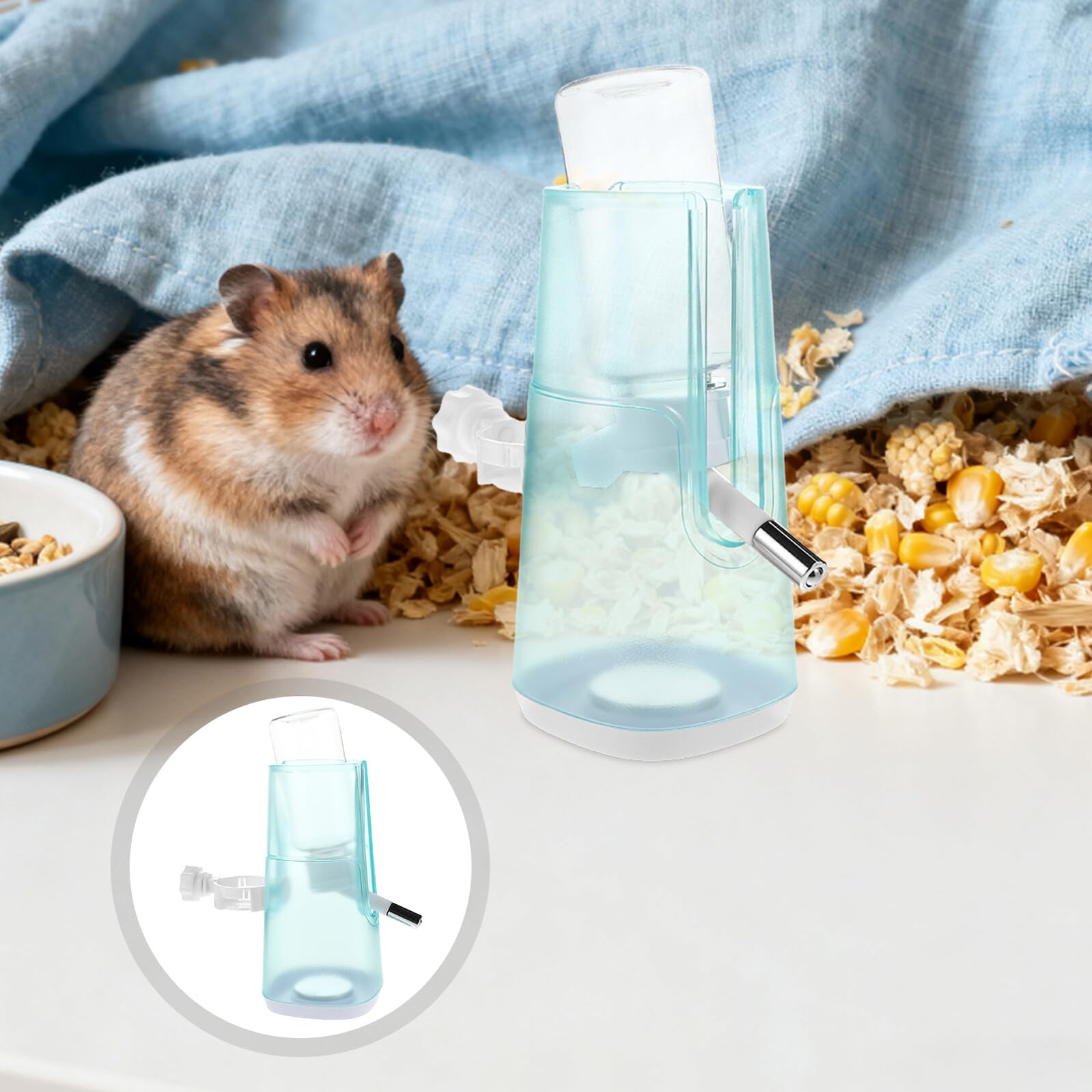 Abbeveratoio per Piccoli Animali 120ml Regolabile Plastico Metallo | Criceti e Conigli, Altezza 6, 5-12, 5cm, Base Appesantita Allargata, Dispenser Automatico
