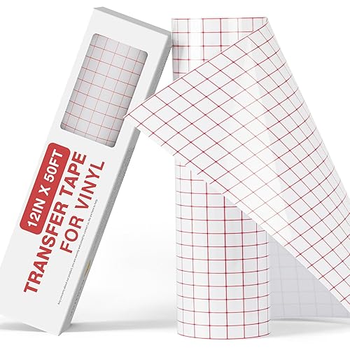 YRYM HT Clear Vinyl Transfer Paper Tape Roll-12 x 50 FT w/Alignment Grid Application Tape for Silhouette Cameo, Adhesive Vinyl for Decals, Signs, Windows, Stickers