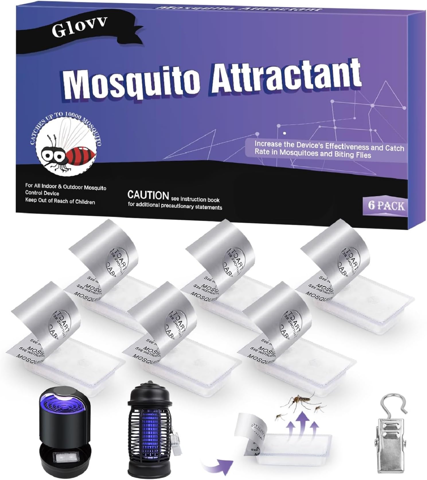 Glovv 6 Pack Mosquito Attractant Bait Refill, Mosquito Bits Octenol Lure for Bug Zapper & Fly Traps, Compatible with All Flying Insect Mosquito Trap