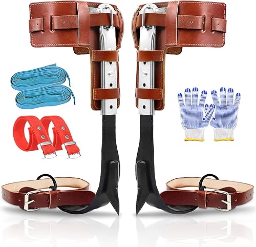 GothicBride Tree Climbing Spikes with Harness Belt Adjustable Tree Climbing Gears with Cattle Hide Leggings Straps