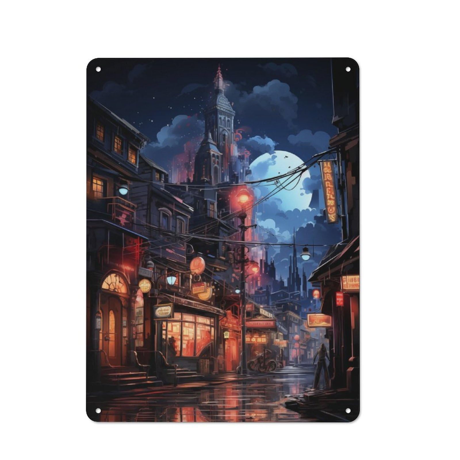 Junmoney Abstract Moon Town Vintage Metal Sign 40X30cm For Pub Or Café, For Collectors Of Vintage Metal Wall Decor