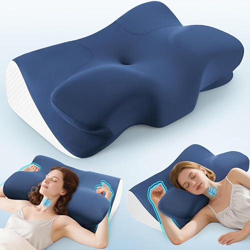 Orthopaedic Cervical Memory Foam Pillow for Neck Shoulder Pain Relief – Contour Neck Support with Arm-Rest Groove, Dual-Height for Side/Back Sleepers, Removable Washable Pillowcases - 100-Night Trial