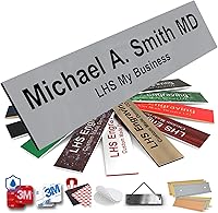 Vista 31 de Placas de identificación grabadas para letrero de puerta, placa de plástico azul claro personalizada con letras blancas, fabricadas en Estados