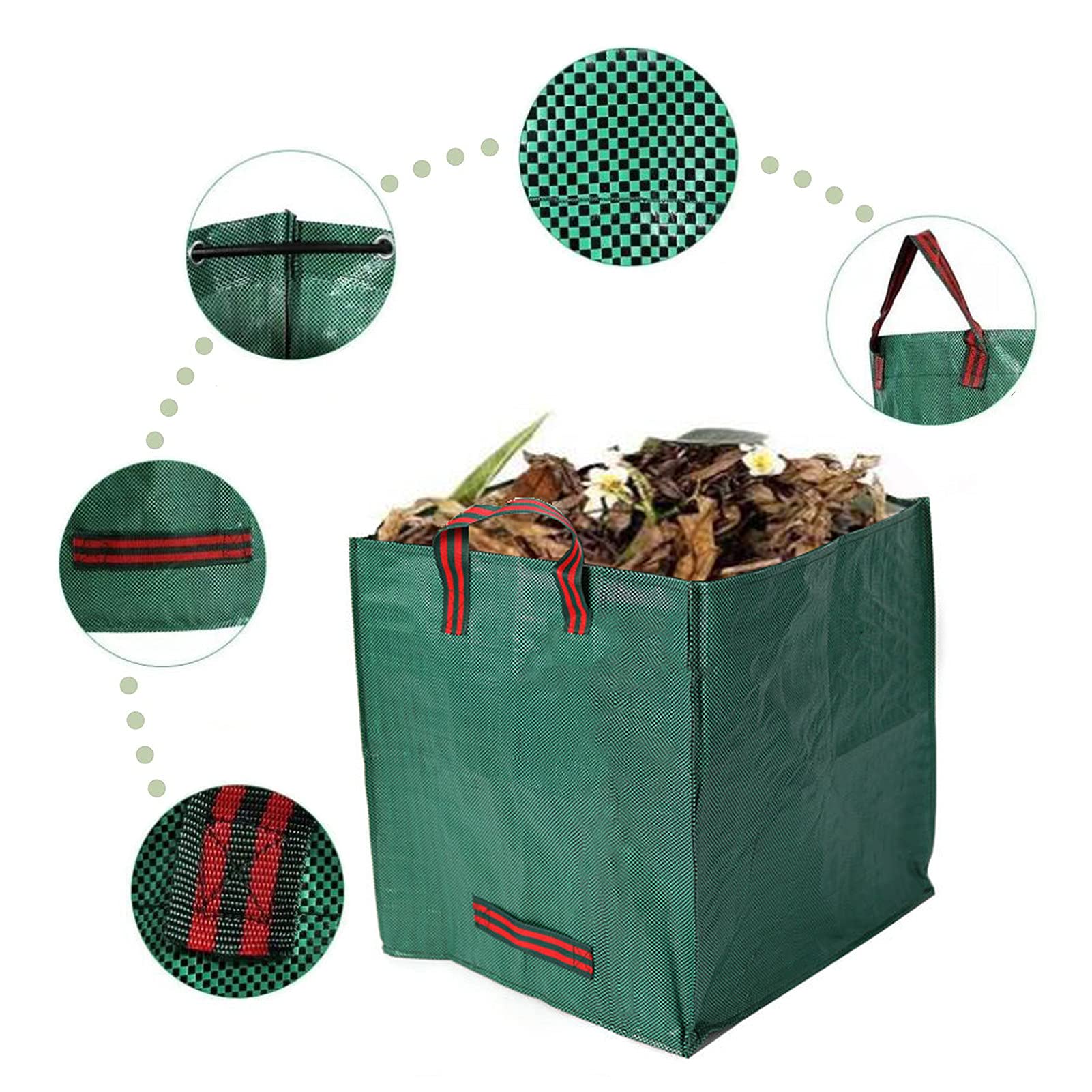 Wiederverwendbare gartensäcke,3X125L Professionelle quadratische Gartenabfallsäcke mit Griffen,robustem Polypropylen-Gewebe (PP) Selbststehend und Faltbar Laubsäcke grassack