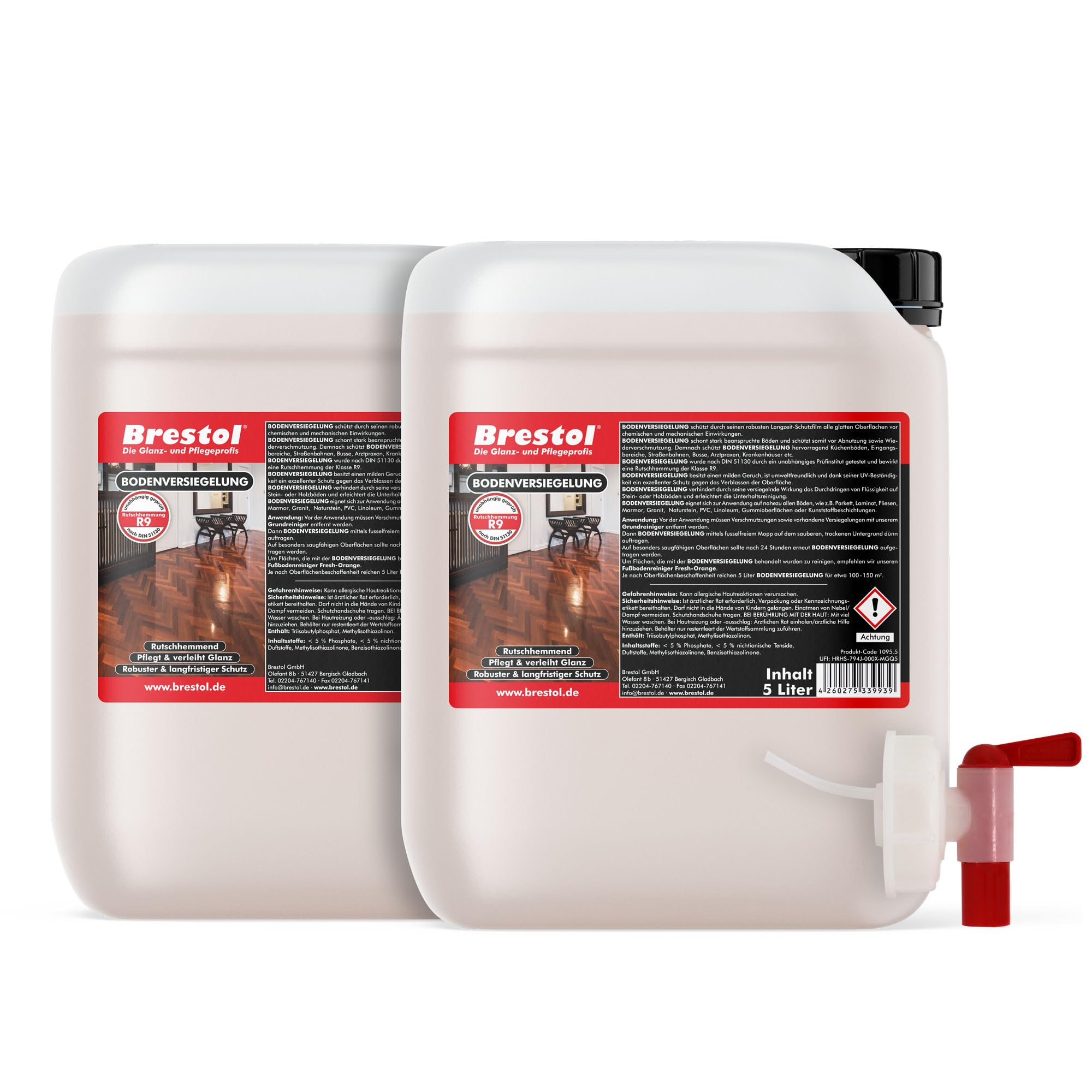 BRESTOL® Sigillatura per pavimenti, 2 x 5 litri, sigillante per parquet, sigillante in PVC, rivestimento per pavimenti in legno, protezione a lungo termine per laminato, linoleum, PVC e pavimenti in