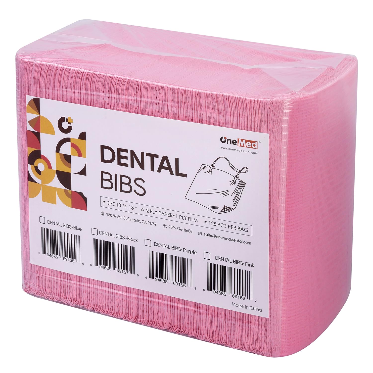 Einweg-Lätzchen, 33 x 45,7 cm, 3-lagig, wasserdicht, Einweg-Lätzchen für Dentalpatienten, 1 Beutel (125 Stück, Rosa)