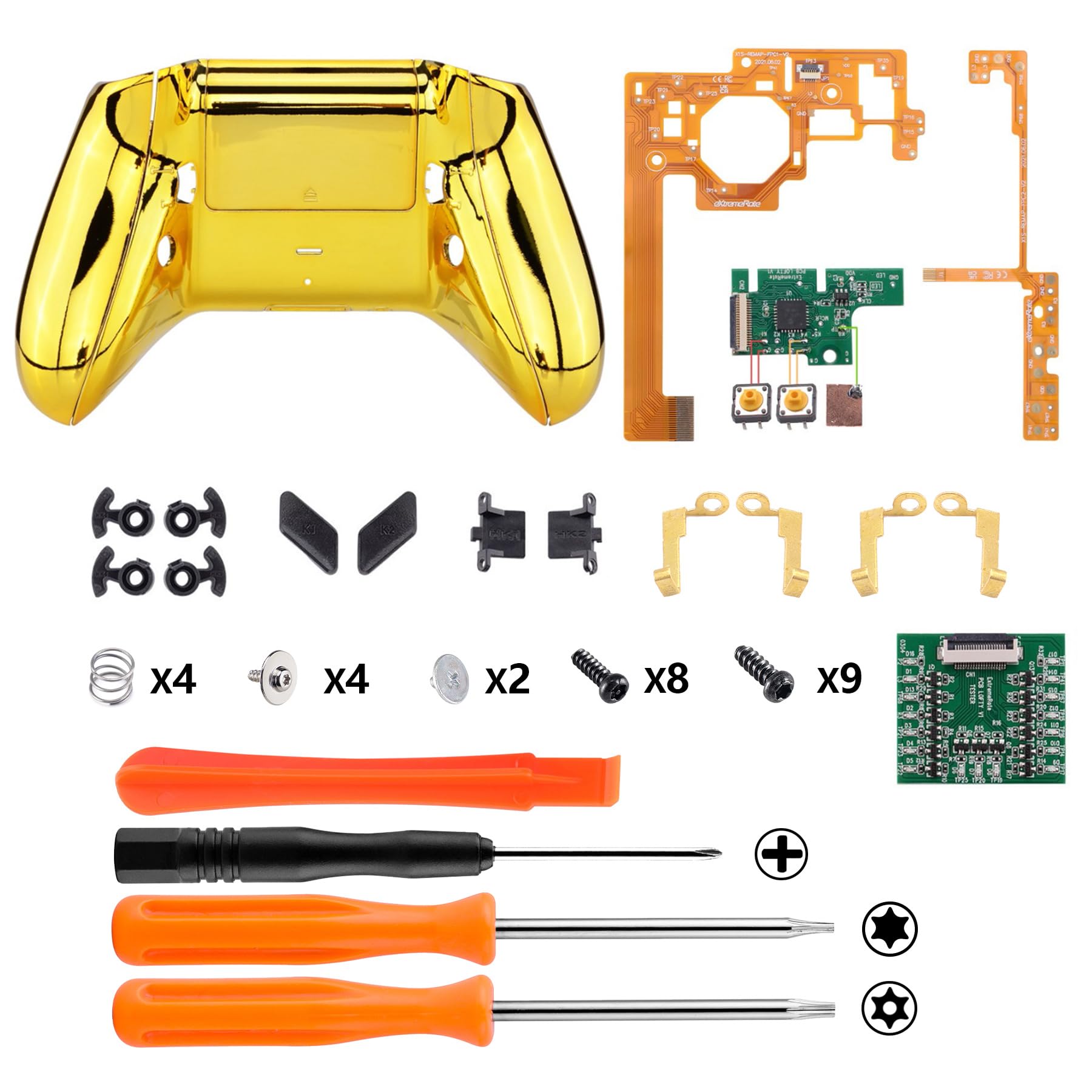 eXtremeRate Lofty Programable Remap&Gatillo de Parada Kit para Xbox (Actualización Board,Carcasa Trasera,Agarre,Botones Posterior,Trigger Lock para Xbox One S X Control-Modelo 1708)-Dorado Cromo