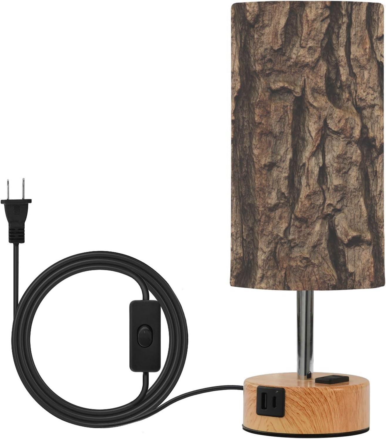 Dimmable Farmhouse Old Bark Brown Table Lamp with 2 USB C Charging Ports & AC Outlet, Touch Lamps for Nightstand Bedside Small Lamp Night Stand Side Light for Bedroom/Desk, 14 in