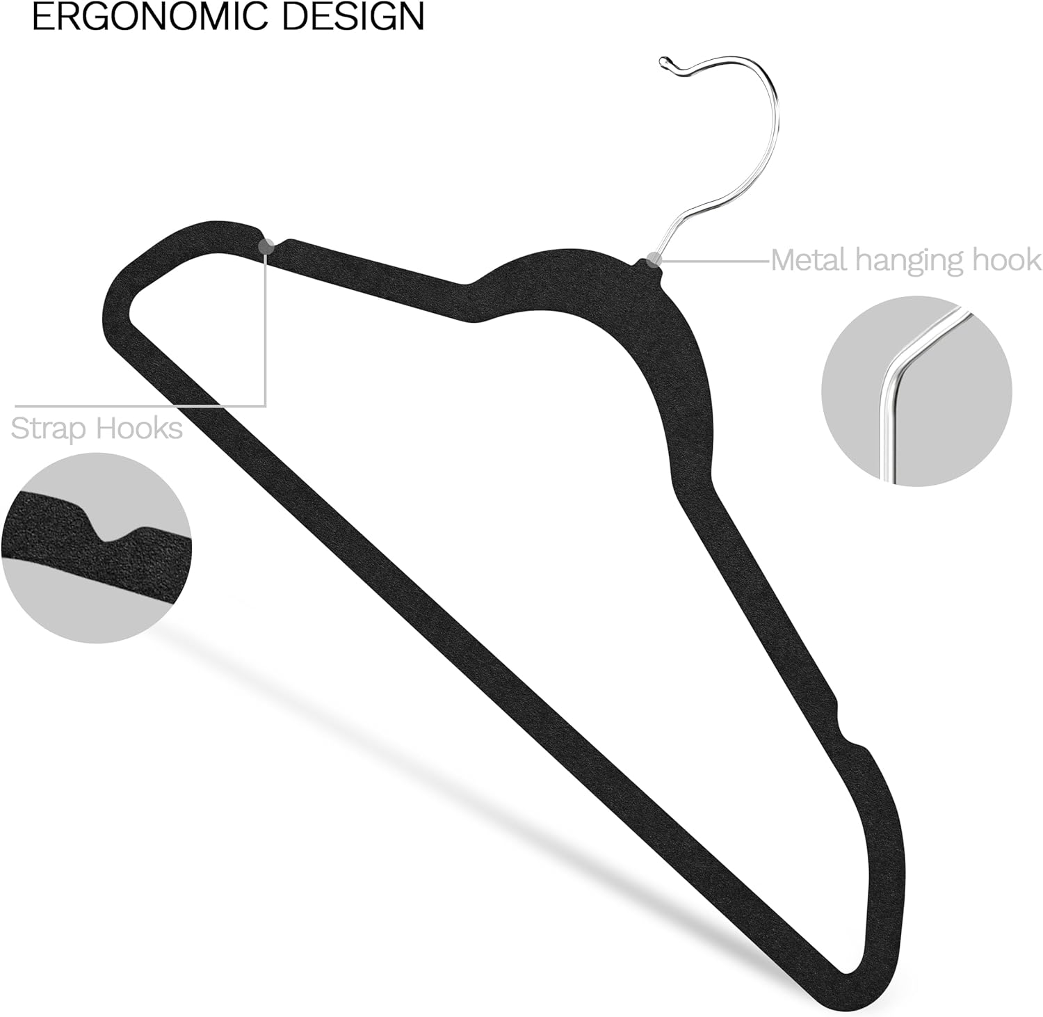 Black Velvet Hangers 60 Pack, Slim Space Saving Suit Hangers for Closet Organizer, Rotating Silver Hook, Non Slip Clothes Felt Hanger Heavy Duty for Coat,Shirt, Pants, Camisole, Dress